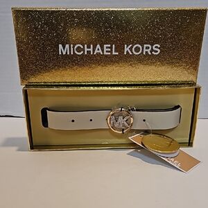 Michael Kors White Belt with Gold Logo